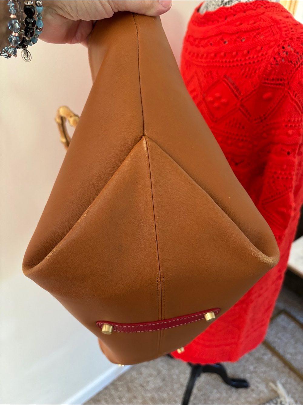 J. McLaughlin Bamboo-Handle Shoulder Chestnut Brown Tote Bag-Gorgeous! - Picture 5 of 13